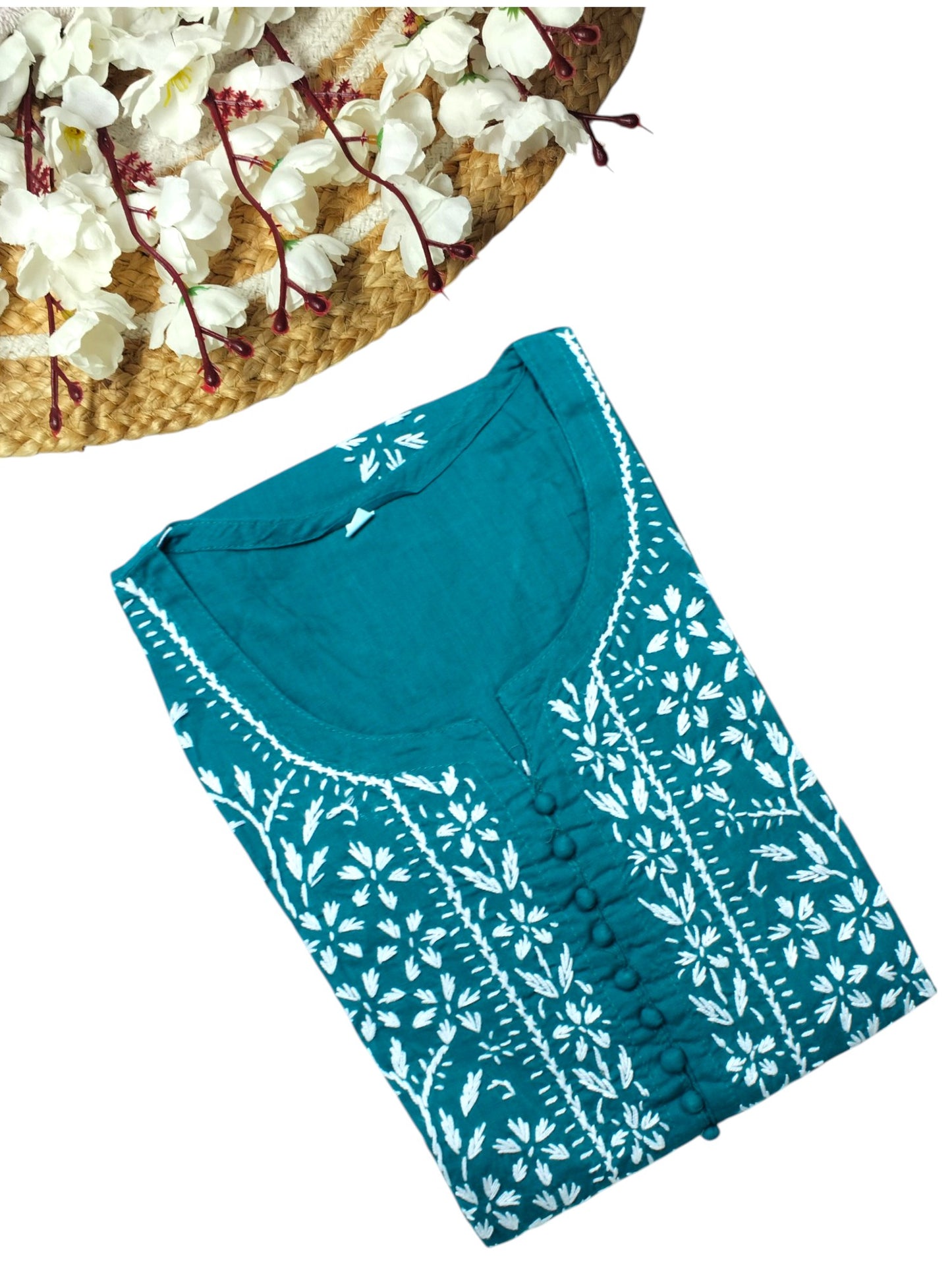 AYAT TEAL GREEN COTTON LONG KURTA