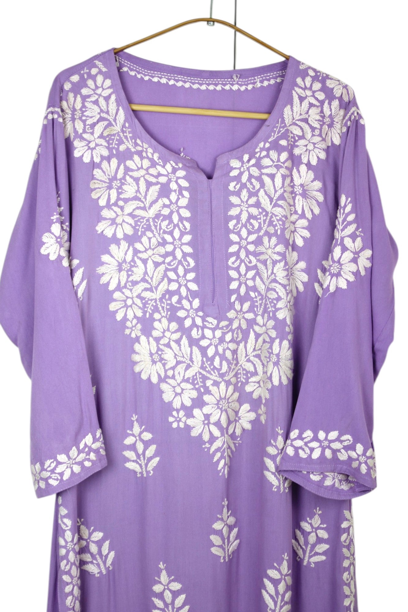 LAVENDER LONG RAYON CHIKANKARI KURTA