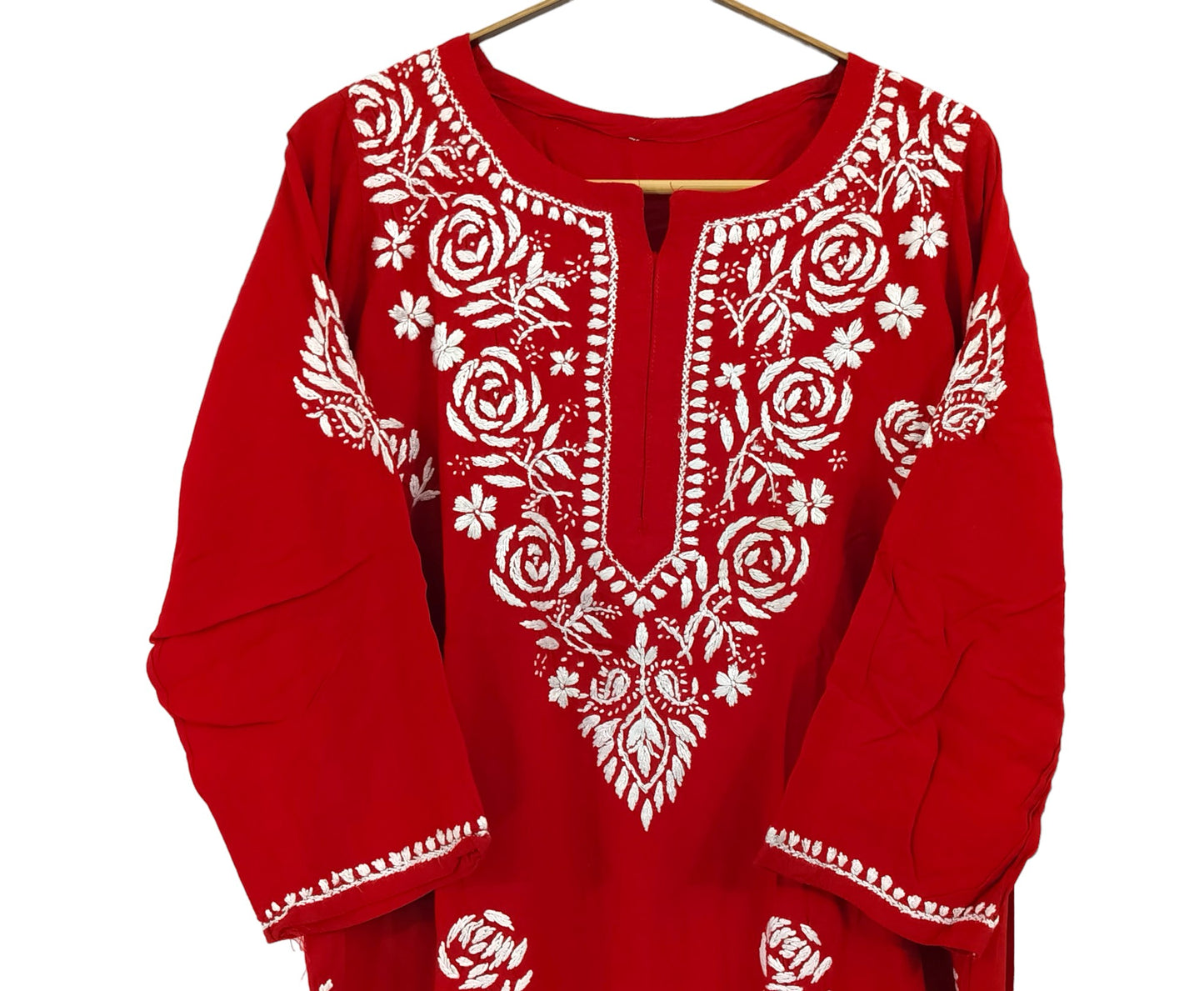 RED LONG RAYON ROSE KURTA