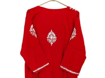 RED LONG RAYON ROSE KURTA