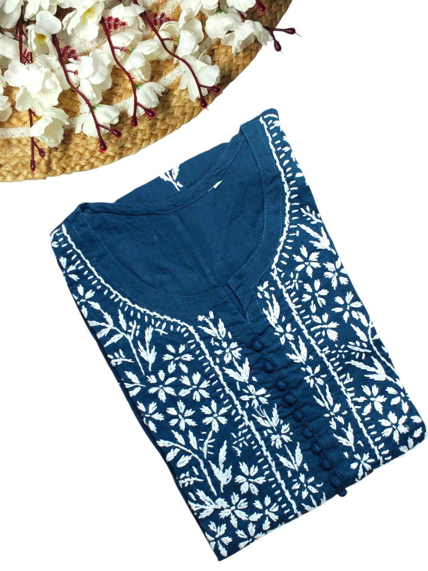 AYAT TEAL BLUE COTTON LONG KURTA