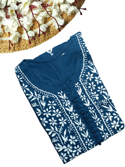 AYAT TEAL BLUE COTTON LONG KURTA