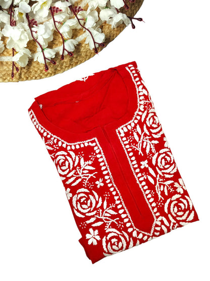 RED LONG RAYON ROSE KURTA