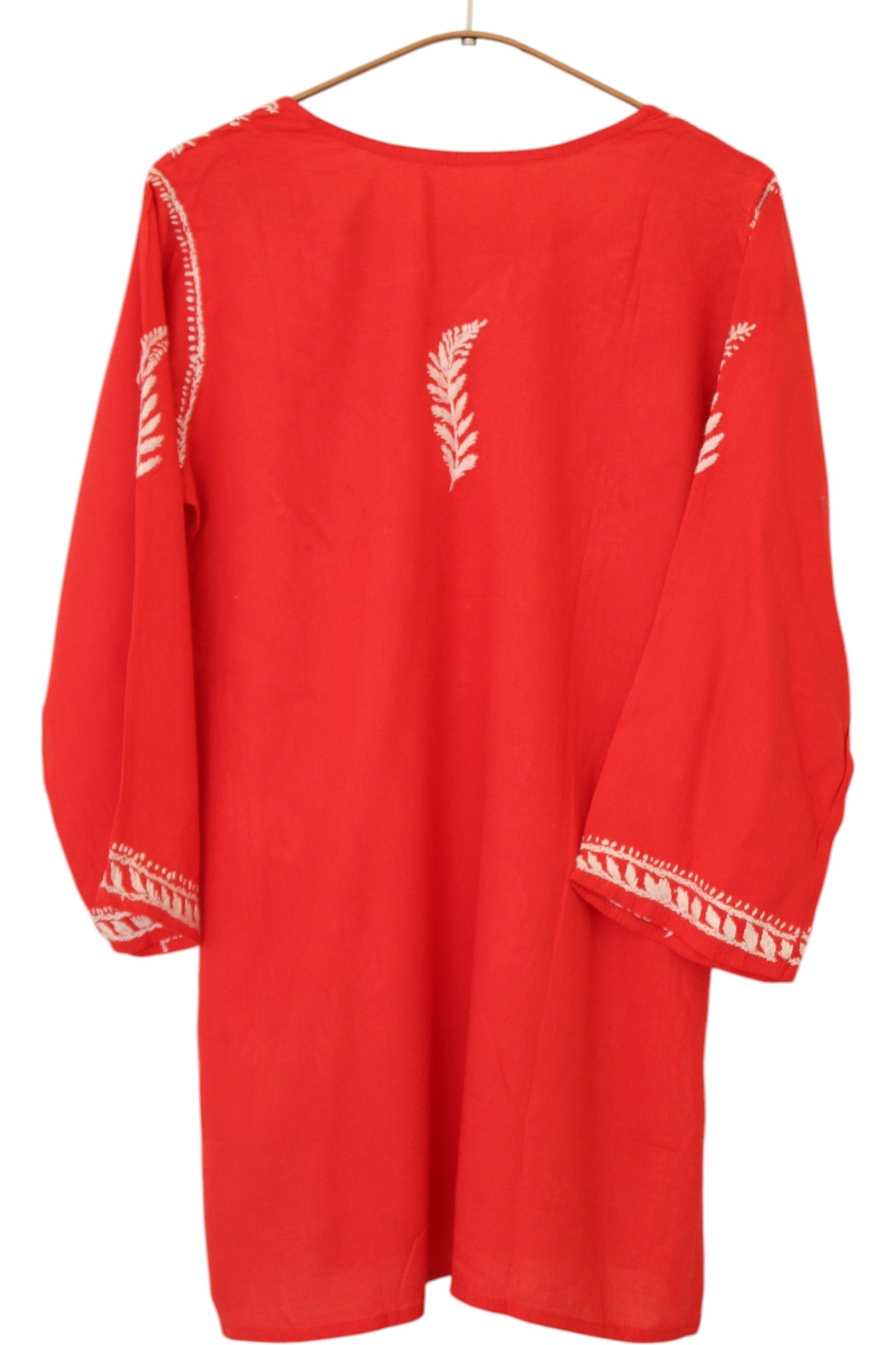 CORAL RED RAYON CHIKANKARI SHORT TOP