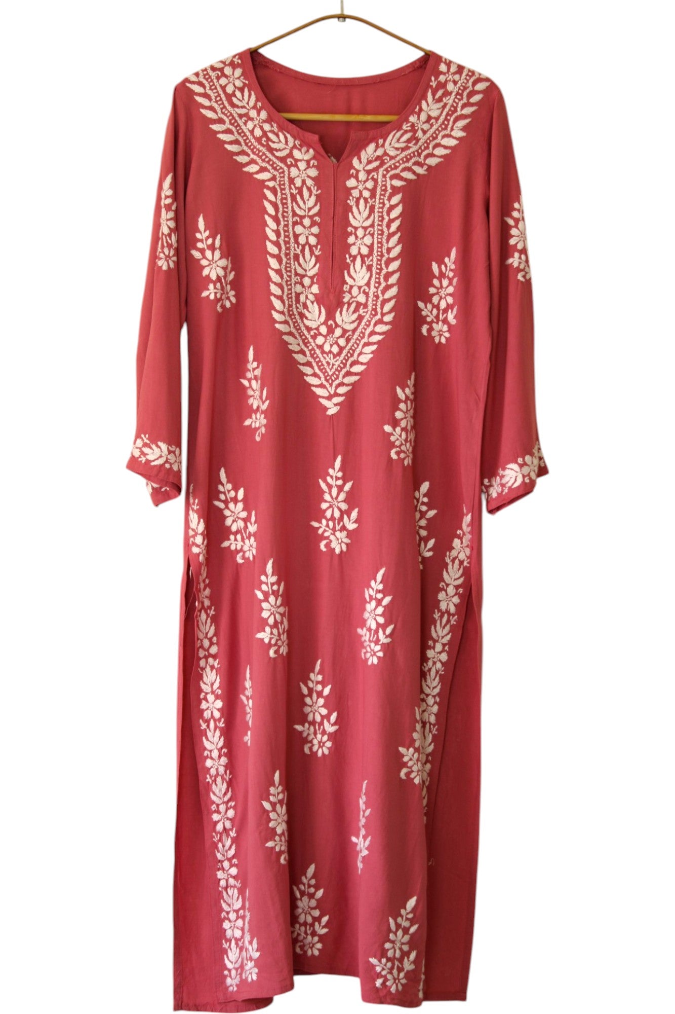 DUSTY PINK LONG RAYON KURTA WITH FLORAL PATTERN