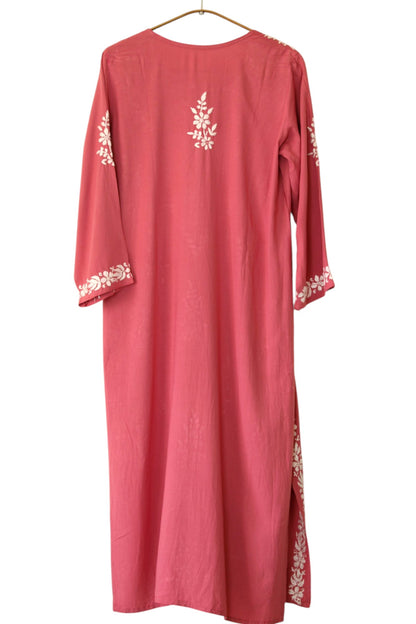 DUSTY PINK LONG RAYON KURTA WITH FLORAL PATTERN