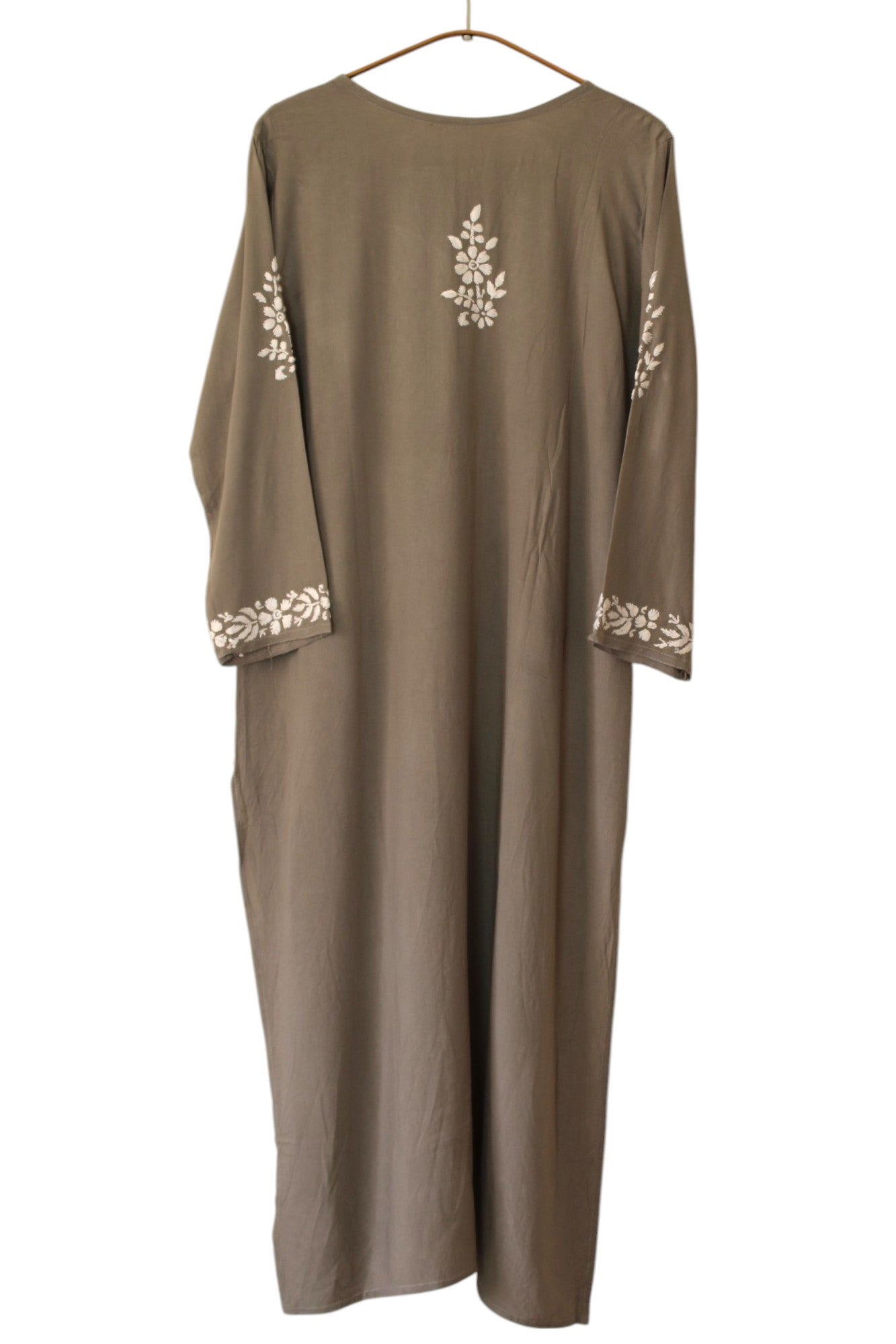 GREY LONG RAYON KURTA WITH FLORAL PATTERN
